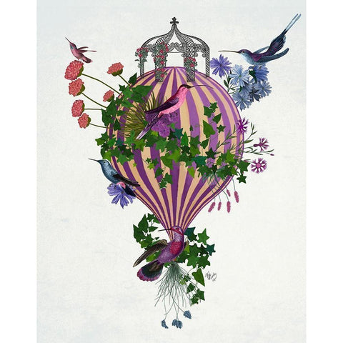 Bird Balloon 1 Gold Ornate Wood Framed Art Print with Double Matting by Fab Funky