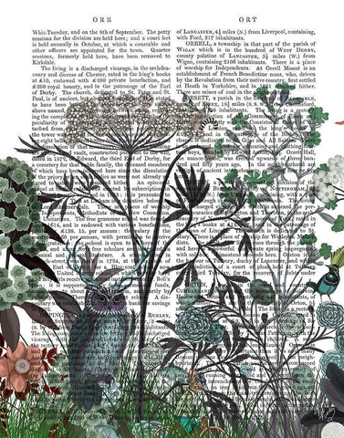 Wildflower Bloom, Owl Book Print White Modern Wood Framed Art Print with Double Matting by Fab Funky