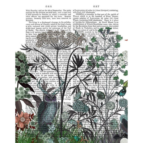 Wildflower Bloom, Owl Book Print Black Modern Wood Framed Art Print with Double Matting by Fab Funky