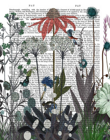 Wildflower Bloom, Ostrich Book Print White Modern Wood Framed Art Print with Double Matting by Fab Funky