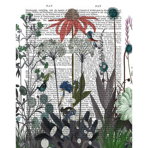 Wildflower Bloom, Ostrich Book Print White Modern Wood Framed Art Print by Fab Funky
