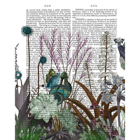 Wildflower Bloom, Snail Bird Book Print Black Modern Wood Framed Art Print with Double Matting by Fab Funky