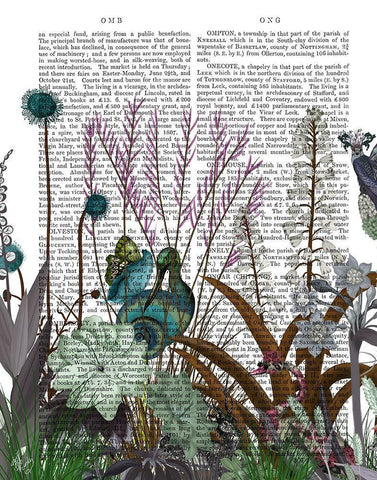 Wildflower Bloom, Snail Bird Book Print Black Ornate Wood Framed Art Print with Double Matting by Fab Funky