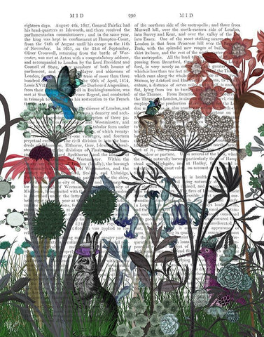 Wildflower Bloom, Rabbit Book Print Black Ornate Wood Framed Art Print with Double Matting by Fab Funky