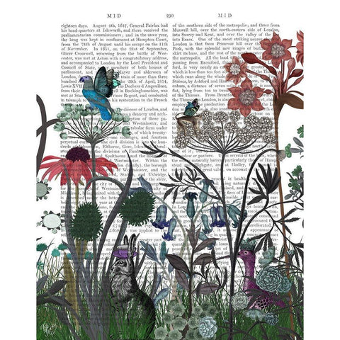 Wildflower Bloom, Rabbit Book Print Black Modern Wood Framed Art Print with Double Matting by Fab Funky