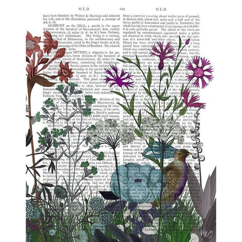 Wildflower Bloom, Partridge Book Print White Modern Wood Framed Art Print by Fab Funky