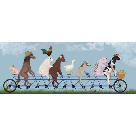 Tandem Farm Animals Black Modern Wood Framed Art Print with Double Matting by Fab Funky