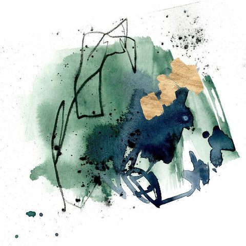 Green Splash Abstract II White Modern Wood Framed Art Print with Double Matting by Parker, Jennifer Paxton