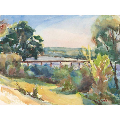 Connecticut River Railroad Bridge Black Modern Wood Framed Art Print by Calcasola, Stephen