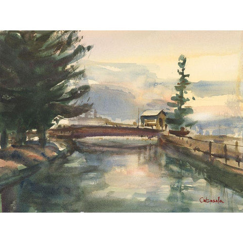Mill Canal Springfield Massachusetts Gold Ornate Wood Framed Art Print with Double Matting by Calcasola, Stephen