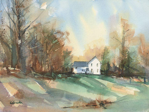 Back Road Bungalow White Modern Wood Framed Art Print with Double Matting by Calcasola, Stephen