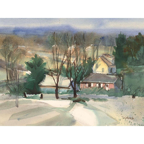 Connecticut Valley Black Modern Wood Framed Art Print with Double Matting by Calcasola, Stephen
