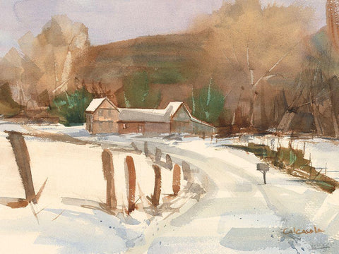 Connecticut Barns in Winter White Modern Wood Framed Art Print with Double Matting by Calcasola, Stephen