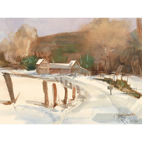 Connecticut Barns in Winter Black Modern Wood Framed Art Print with Double Matting by Calcasola, Stephen