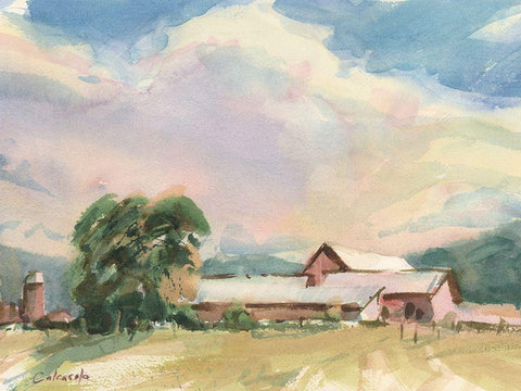 Elm Knoll Farm White Modern Wood Framed Art Print with Double Matting by Calcasola, Stephen