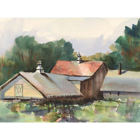 Shaker Barns Gold Ornate Wood Framed Art Print with Double Matting by Calcasola, Stephen