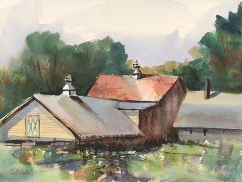 Shaker Barns Black Ornate Wood Framed Art Print with Double Matting by Calcasola, Stephen