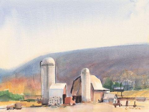 Farm in Ithaca NY White Modern Wood Framed Art Print with Double Matting by Calcasola, Stephen