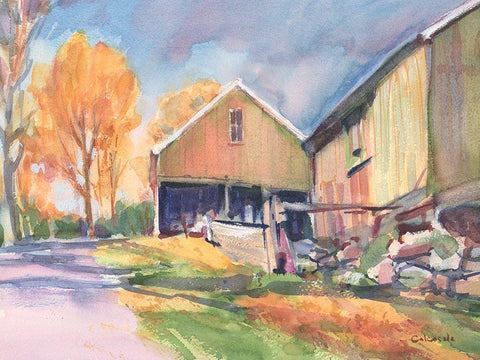 Country Road White Modern Wood Framed Art Print with Double Matting by Calcasola, Stephen