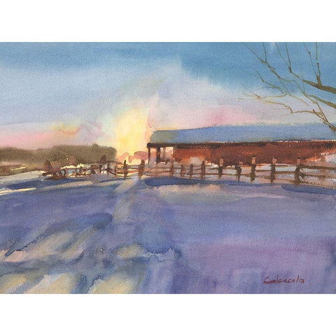 Long Barn at Sunset White Modern Wood Framed Art Print by Calcasola, Stephen