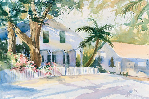 Bermuda Watercolor White Modern Wood Framed Art Print with Double Matting by Calcasola, Stephen