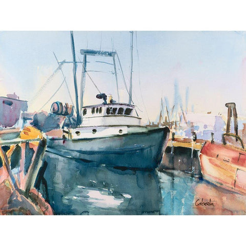 Point Judith Rhode Island Harbor White Modern Wood Framed Art Print by Calcasola, Stephen