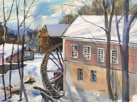 The Old Watermill White Modern Wood Framed Art Print with Double Matting by Calcasola, Stephen