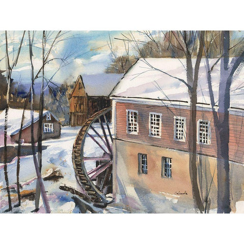 The Old Watermill Gold Ornate Wood Framed Art Print with Double Matting by Calcasola, Stephen