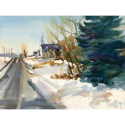 Congregational Church in Winter Black Modern Wood Framed Art Print by Calcasola, Stephen