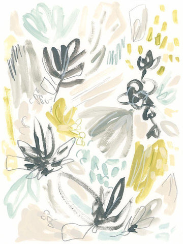 Brush Bloom Jumble I Black Ornate Wood Framed Art Print with Double Matting by Vess, June Erica