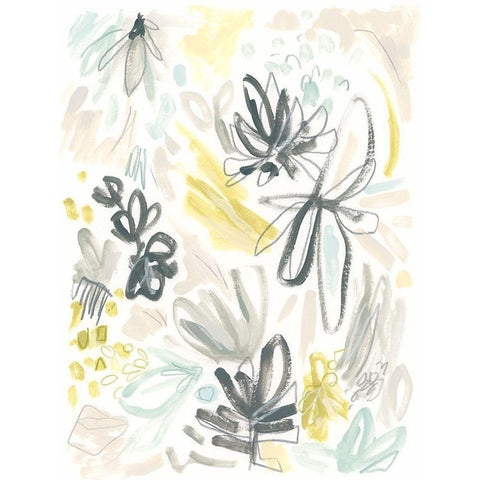 Brush Bloom Jumble II Black Modern Wood Framed Art Print by Vess, June Erica