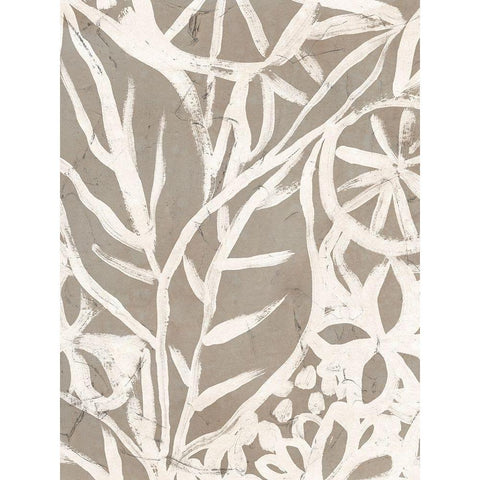 Mudcloth Foliage I Gold Ornate Wood Framed Art Print with Double Matting by Vess, June Erica