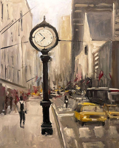 City Time White Modern Wood Framed Art Print with Double Matting by Stevens, Allayn
