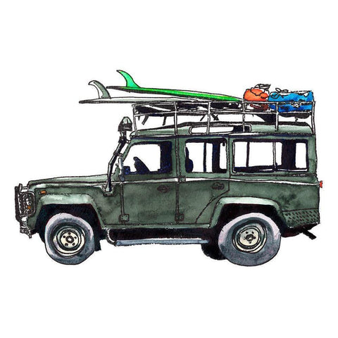 Surf Jeep Black Modern Wood Framed Art Print with Double Matting by McCreery, Paul