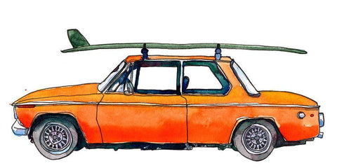 Surf Car Black Ornate Wood Framed Art Print with Double Matting by McCreery, Paul