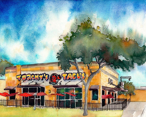 Torchys Tacos White Modern Wood Framed Art Print with Double Matting by McCreery, Paul