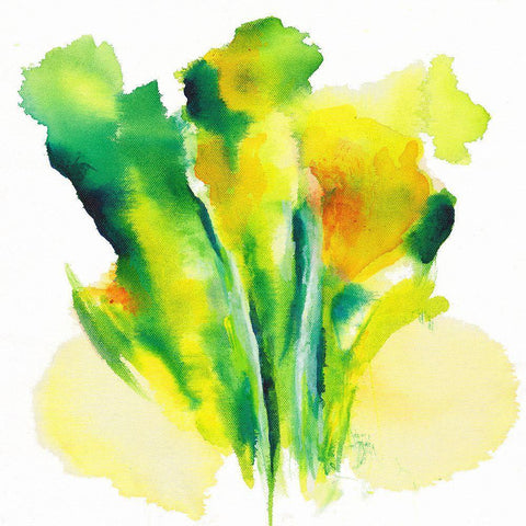 Neon Floral Green White Modern Wood Framed Art Print by Combs, Joyce