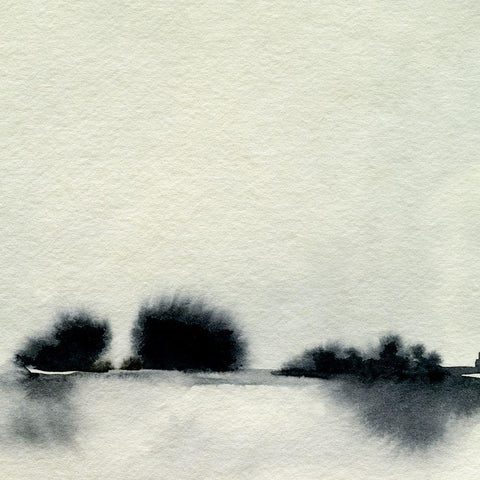 Ink Bloom Landscape I White Modern Wood Framed Art Print with Double Matting by Caroline, Emma