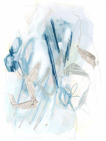 Blue Scribe II White Modern Wood Framed Art Print with Double Matting by Vess, June Erica