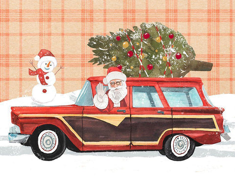 Santa on Wheels I Black Ornate Wood Framed Art Print with Double Matting by Warren, Annie