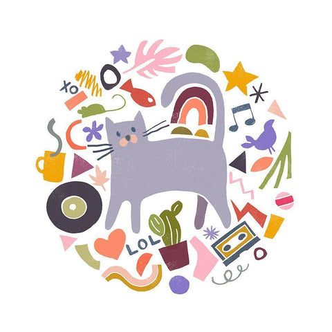 Cool Cats I White Modern Wood Framed Art Print with Double Matting by Vess, June Erica