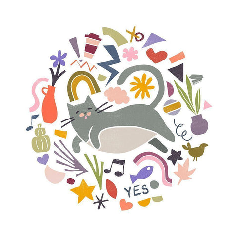 Cool Cats III White Modern Wood Framed Art Print by Vess, June Erica