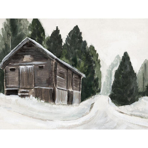 Winter Barn I Black Modern Wood Framed Art Print with Double Matting by Warren, Annie