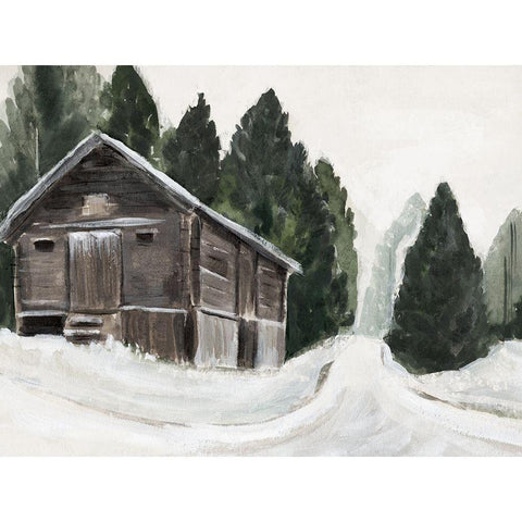 Winter Barn I Gold Ornate Wood Framed Art Print with Double Matting by Warren, Annie