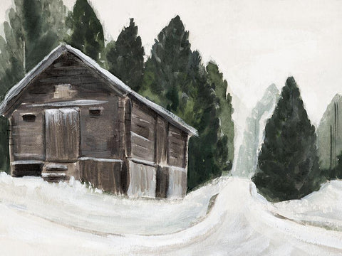 Winter Barn I Black Ornate Wood Framed Art Print with Double Matting by Warren, Annie
