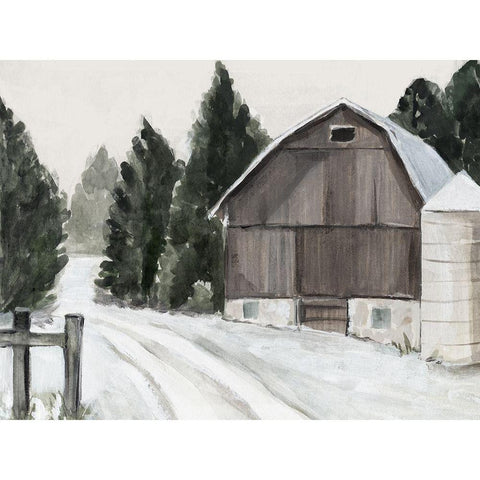 Winter Barn II Black Modern Wood Framed Art Print with Double Matting by Warren, Annie