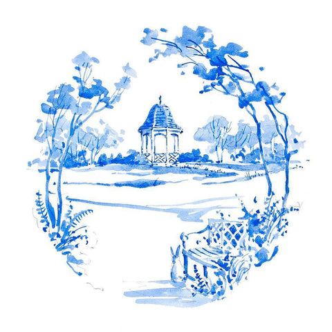 Blue Garden Impressions III White Modern Wood Framed Art Print with Double Matting by Unknown