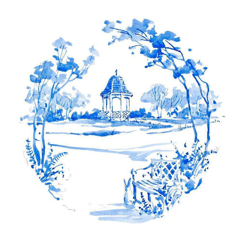 Blue Garden Impressions III Black Modern Wood Framed Art Print by Unknown