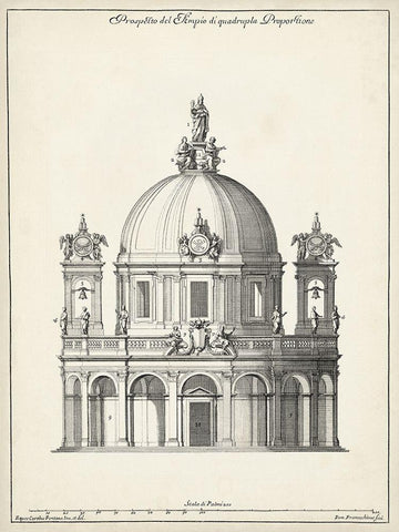 Prospepettiva del Tempio Black Ornate Wood Framed Art Print with Double Matting by Fontana, Carlo