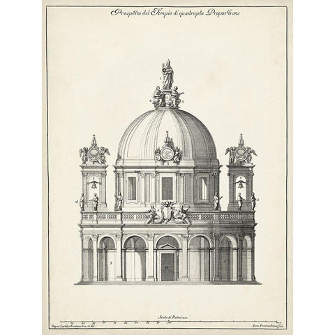 Prospepettiva del Tempio Gold Ornate Wood Framed Art Print with Double Matting by Fontana, Carlo